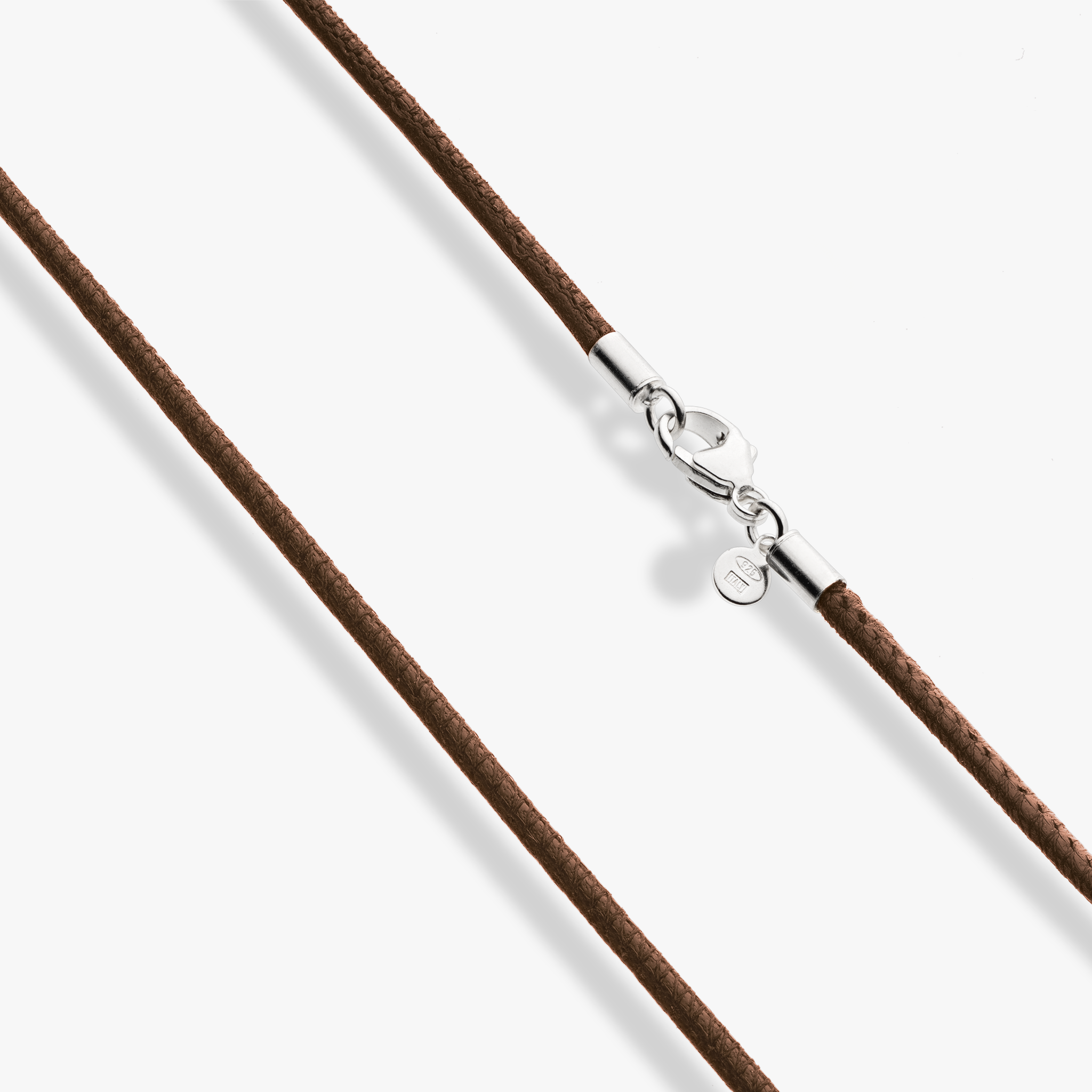Genuine Brown Leather Cord Necklace with Rhodium Plated Sterling Silver Clasp, 2mm