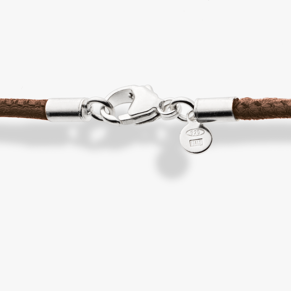 Genuine Brown Leather Cord Necklace with Rhodium Plated Sterling Silver Clasp, 2mm