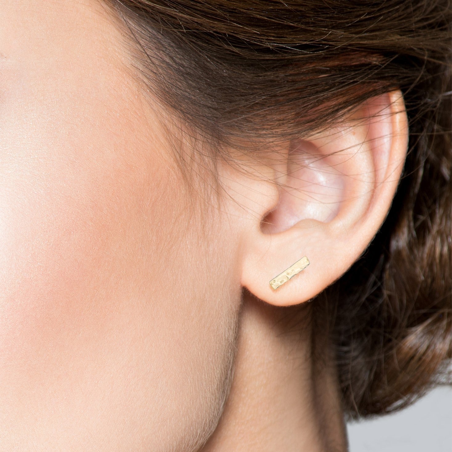 Hammered Flat Bar Stud Earrings in 18k Gold Over Sterling Silver