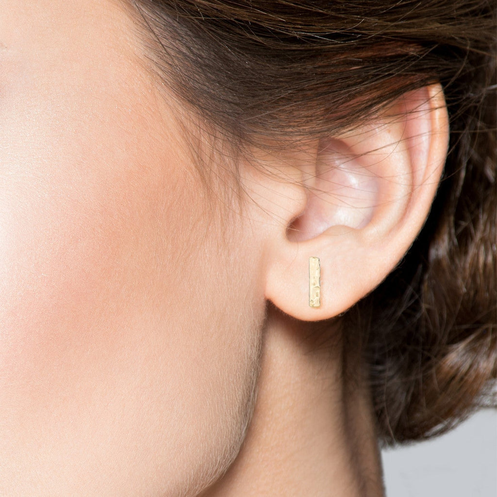 Hammered Flat Bar Stud Earrings in 18k Gold Over Sterling Silver