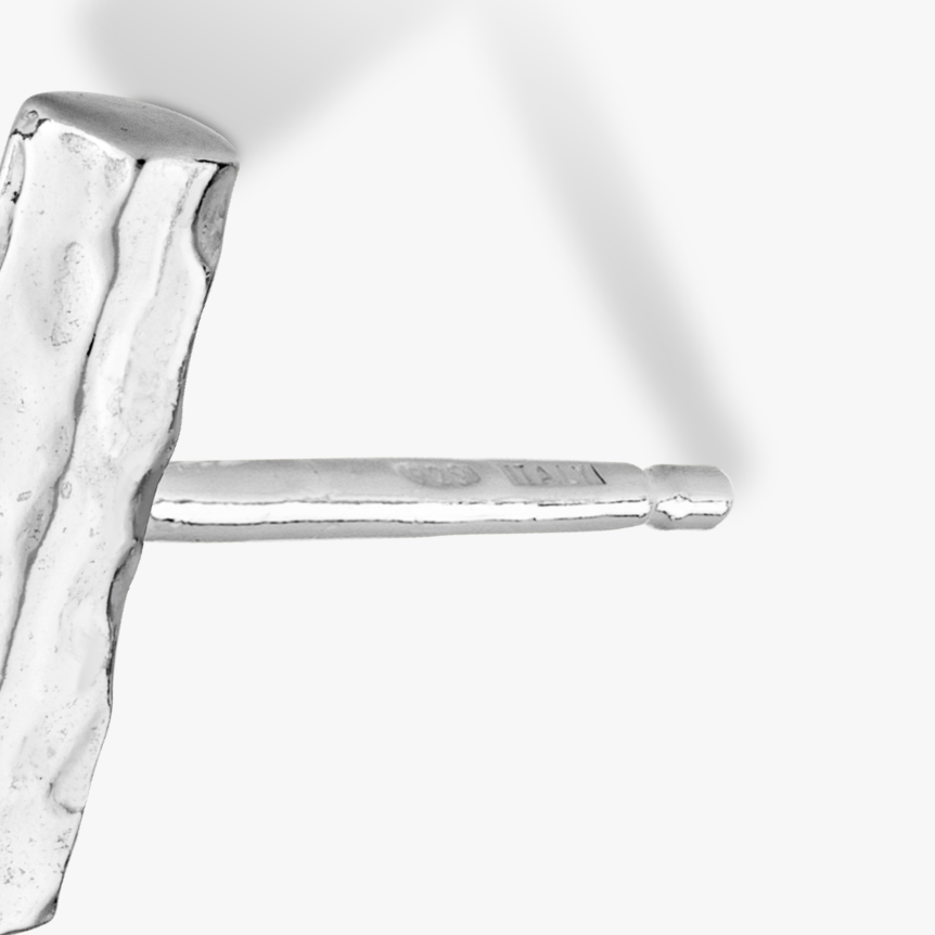 Hammered Flat Bar Stud Earrings in Sterling Silver