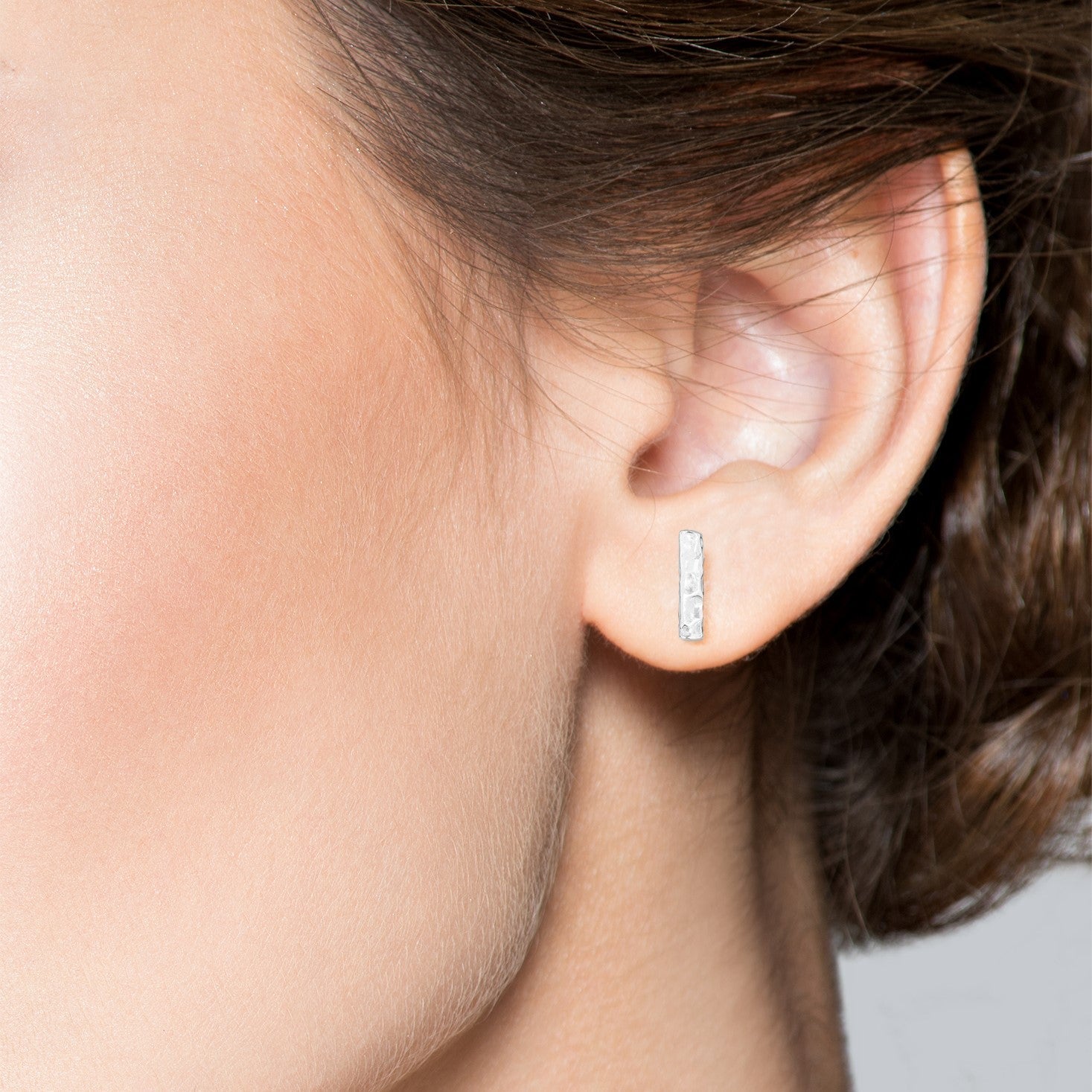 Hammered Flat Bar Stud Earrings in Sterling Silver