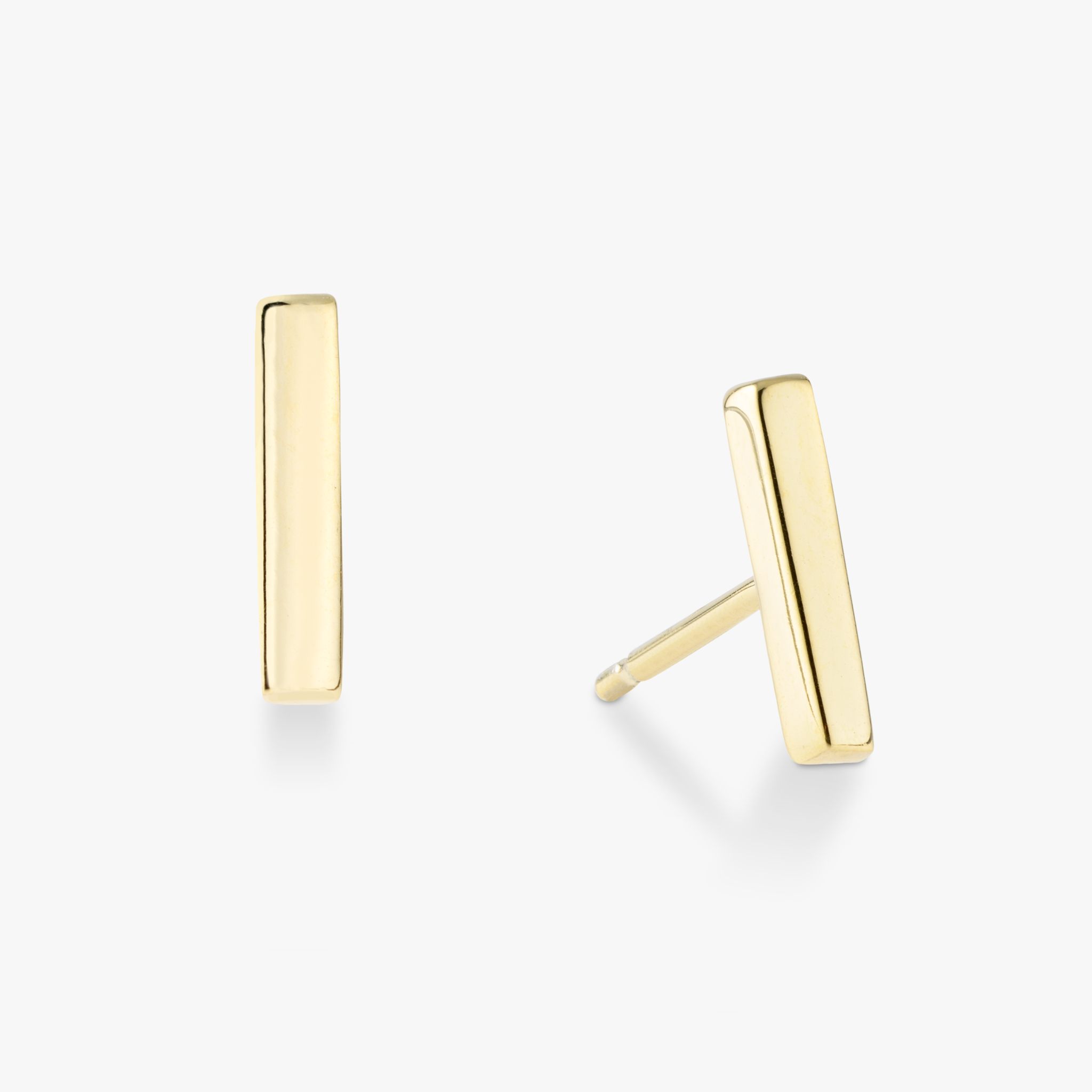 High Polished Flat Bar Stud Earrings in 18k Gold Over Sterling Silver