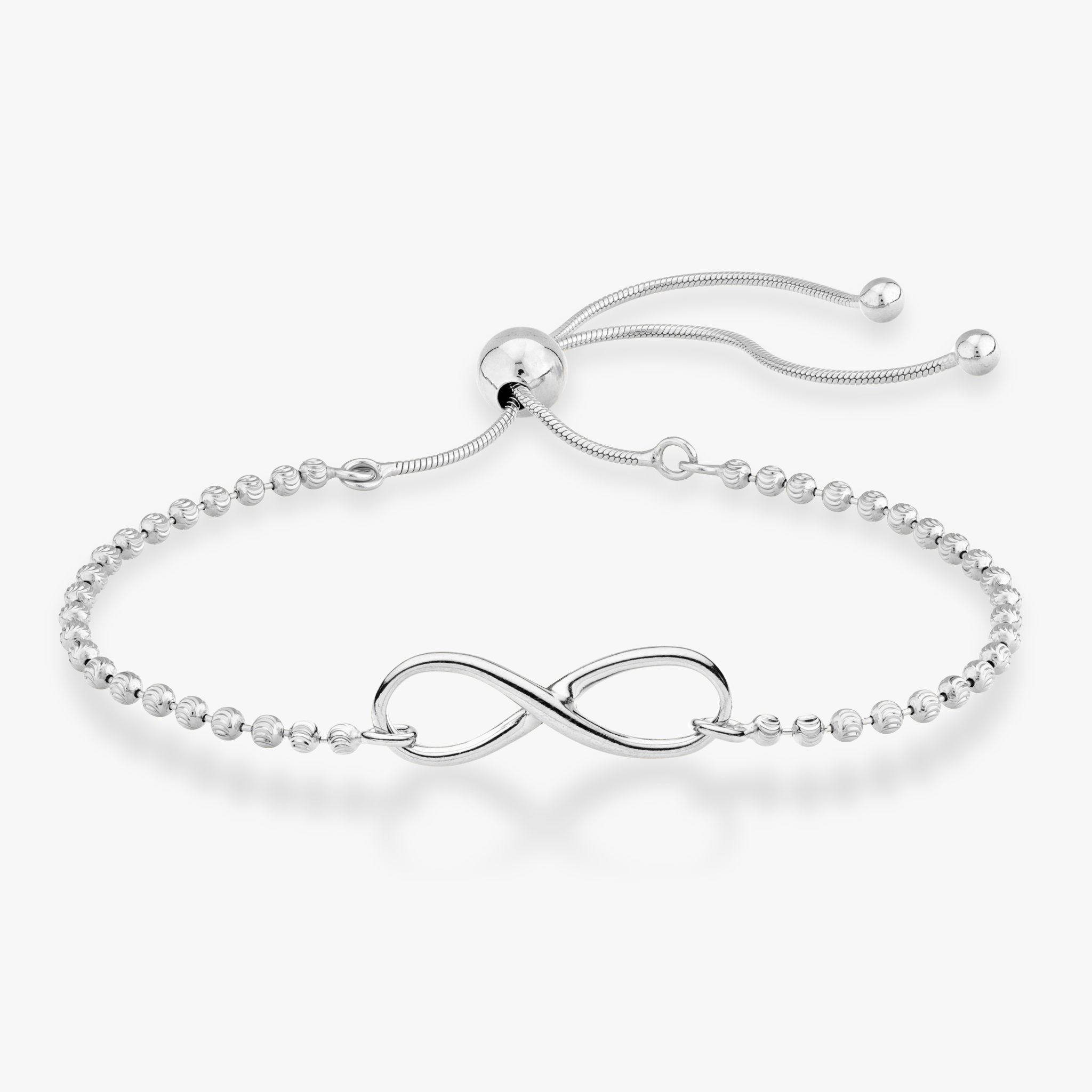 Infinity Adjustable Bolo Beaded Bracelet in Sterling Silver