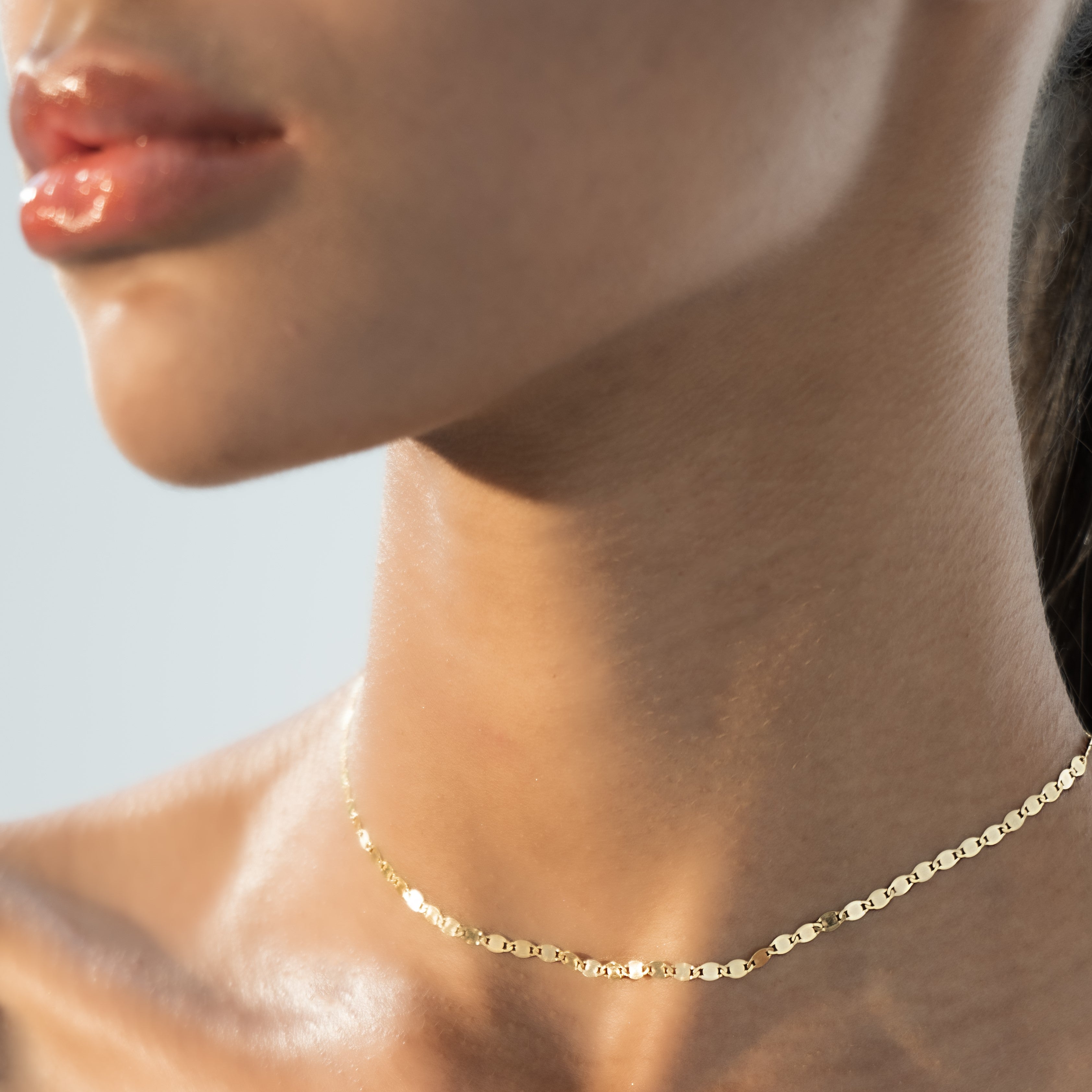 Mirror Link Adjustable Choker Necklace in 18k Gold Over Sterling Silver