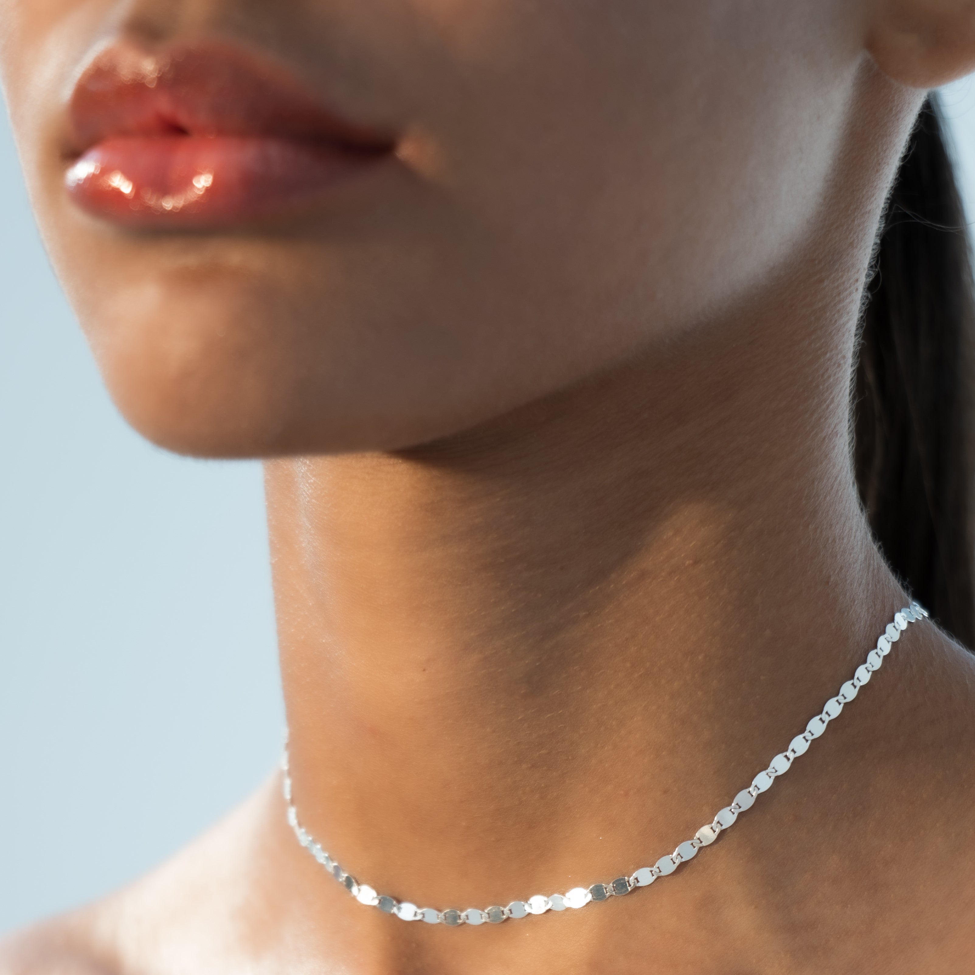 Mirror Link Adjustable Choker Necklace in Sterling Silver
