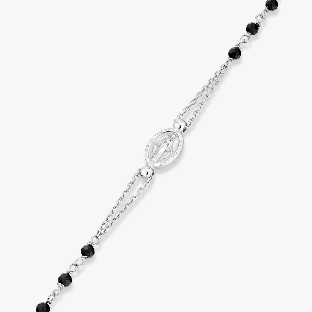 Natural Black Spinel Rosary Adjustable Bracelet in Sterling Silver