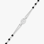Natural Black Spinel Rosary Adjustable Bracelet in Sterling Silver