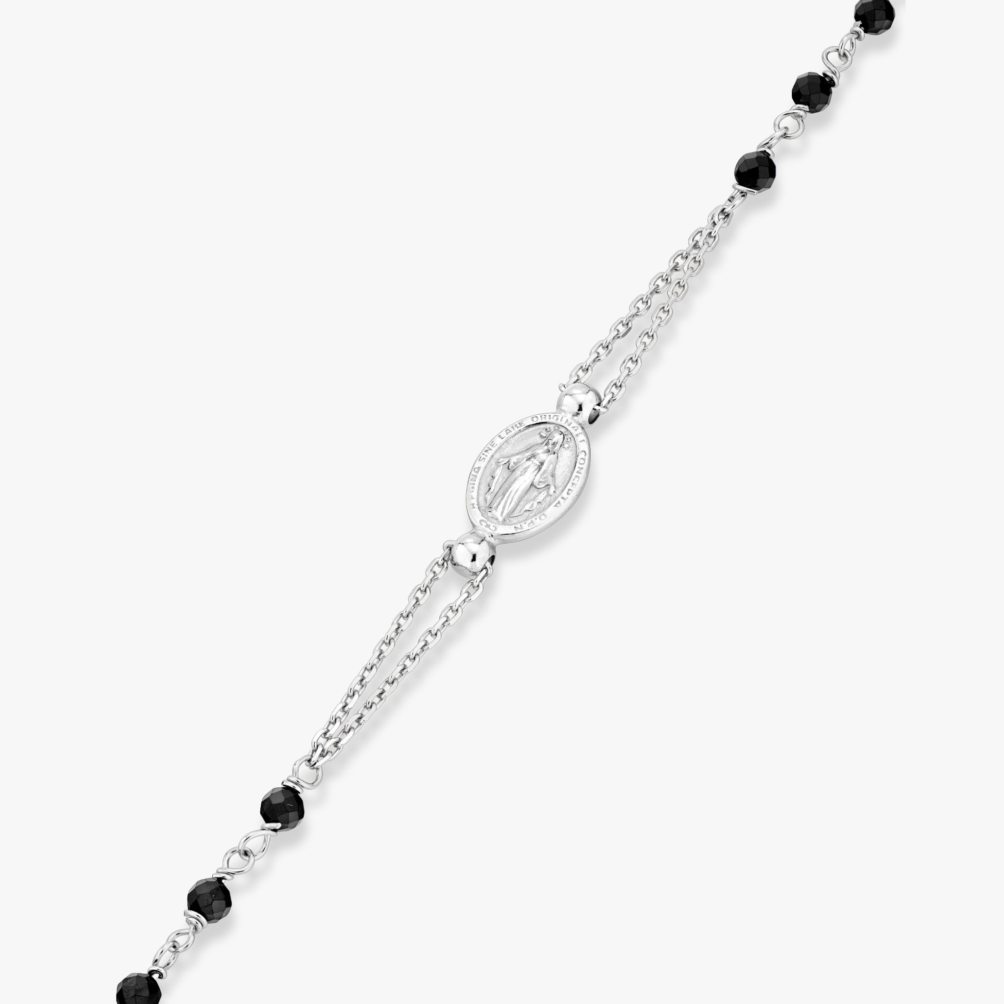Natural Black Spinel Rosary Adjustable Bracelet in Sterling Silver