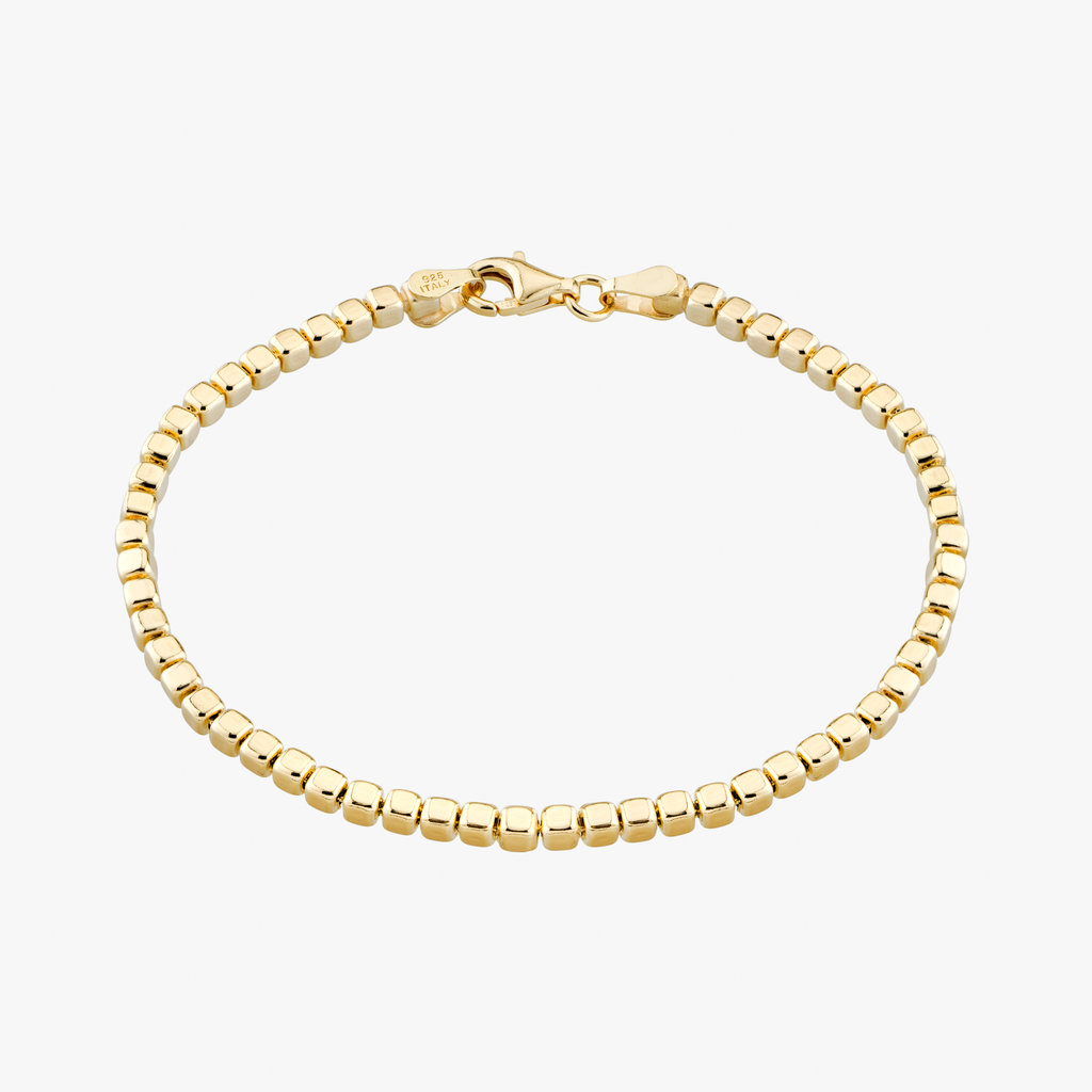Organic Cube Bead Bracelet in 18k Gold Over Sterling Silver, 2.5mm