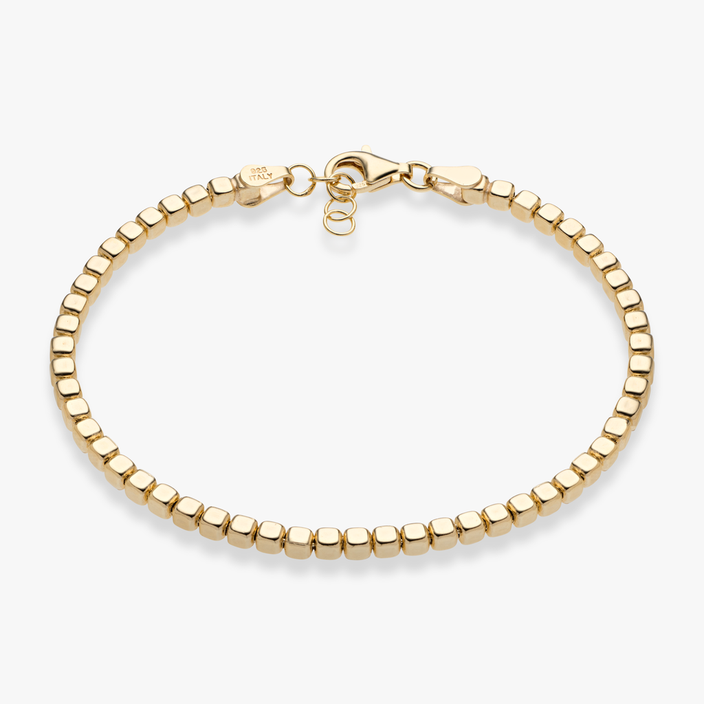 Organic Cube Bead Bracelet in 18k Gold Over Sterling Silver, 2.5mm