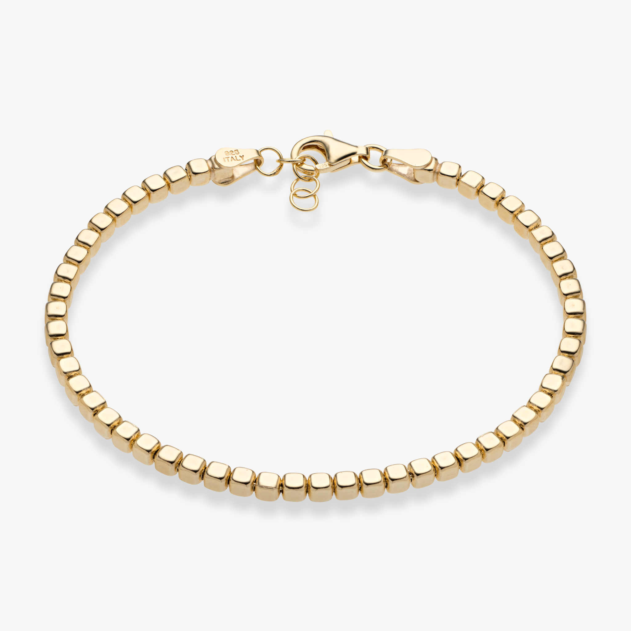 Organic Cube Bead Bracelet in 18k Gold Over Sterling Silver, 2.5mm