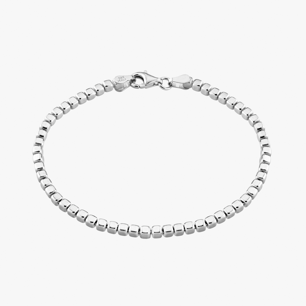 Organic Cube Bead Bracelet in Sterling Silver, 2.5mm