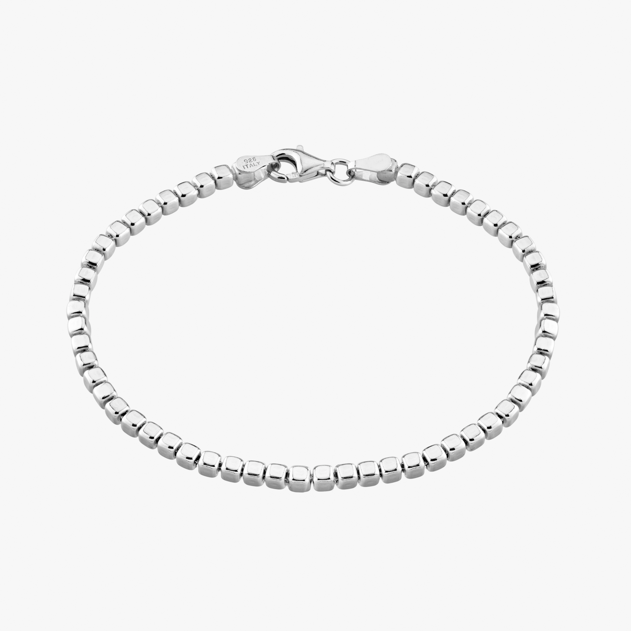 Organic Cube Bead Bracelet in Sterling Silver, 2.5mm