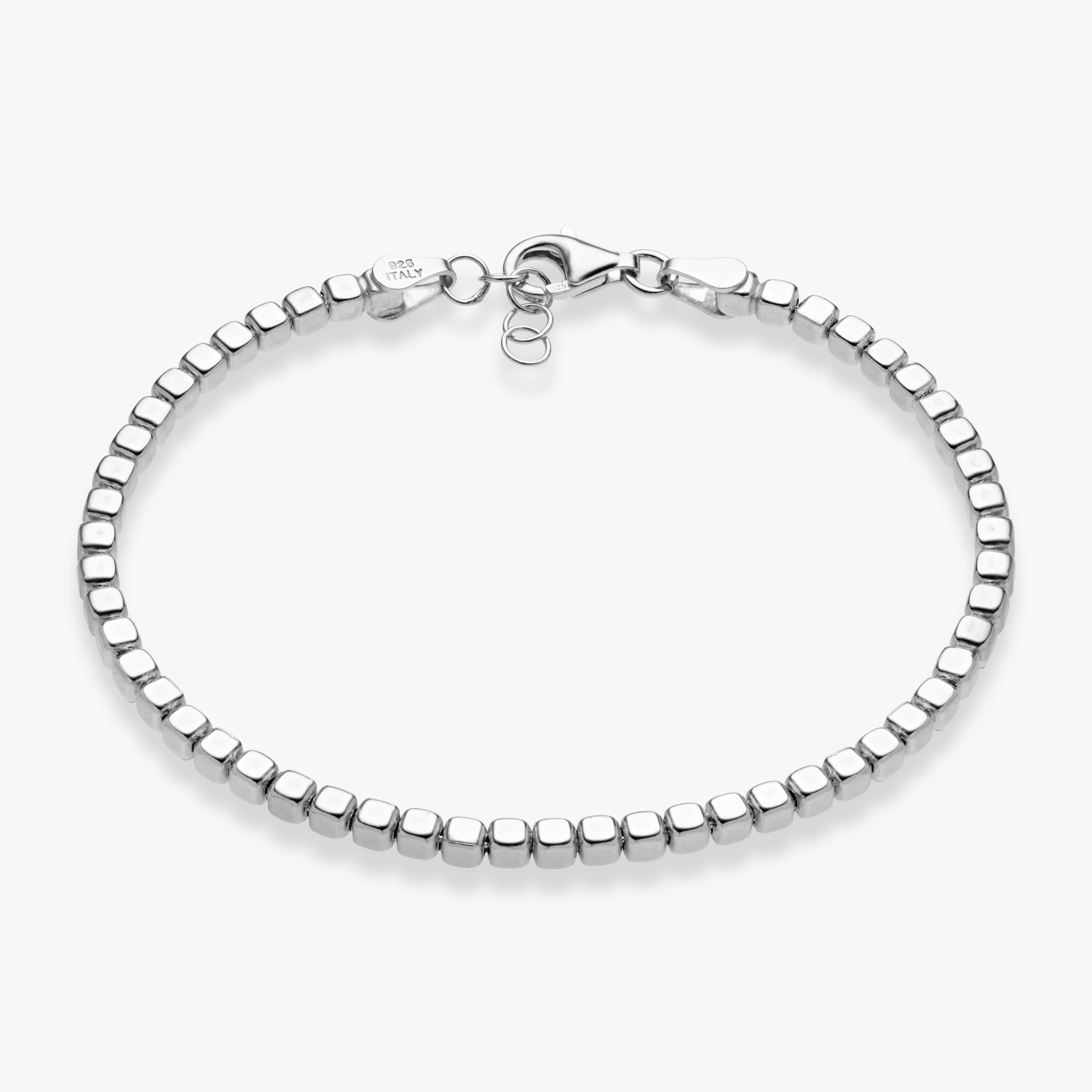 Organic Cube Bead Bracelet in Sterling Silver, 2.5mm