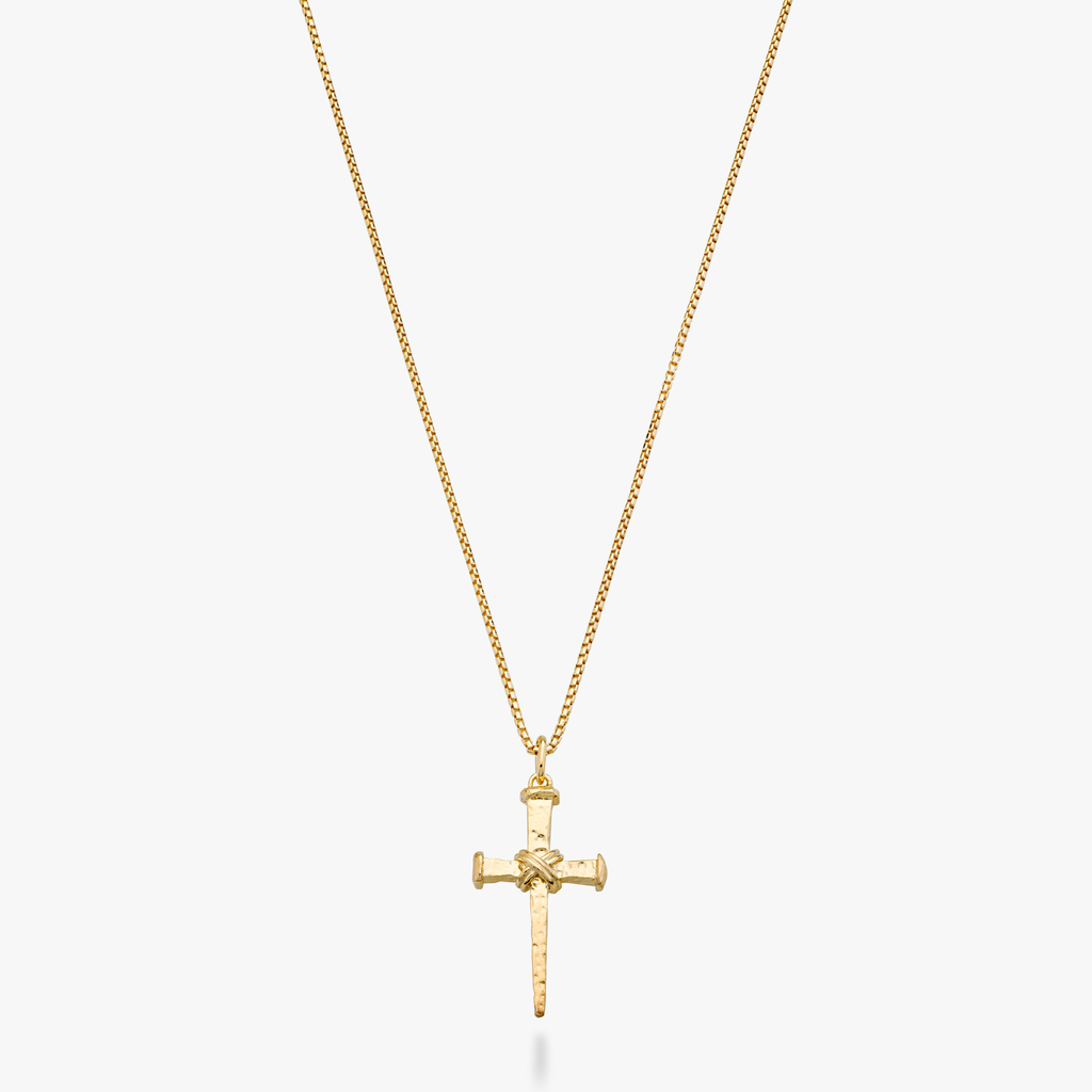 Rope Wrap Nail Cross Pendant Necklace in 18k gold over sterling silver
