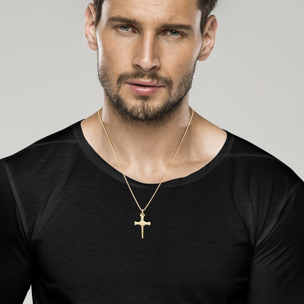 Rope Wrap Nail Cross Pendant Necklace in 18k gold over sterling silver