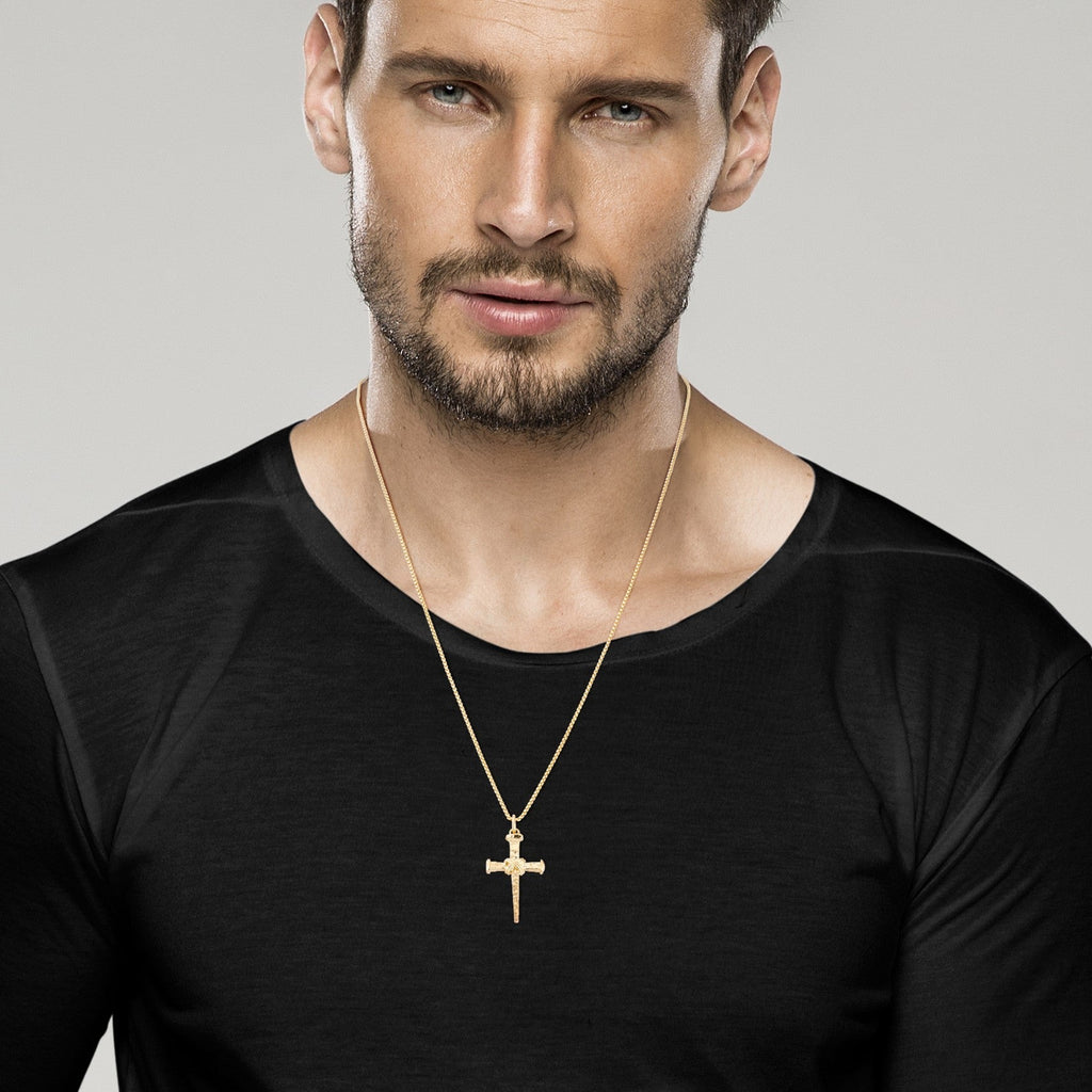 Rope Wrap Nail Cross Pendant Necklace in 18k gold over sterling silver