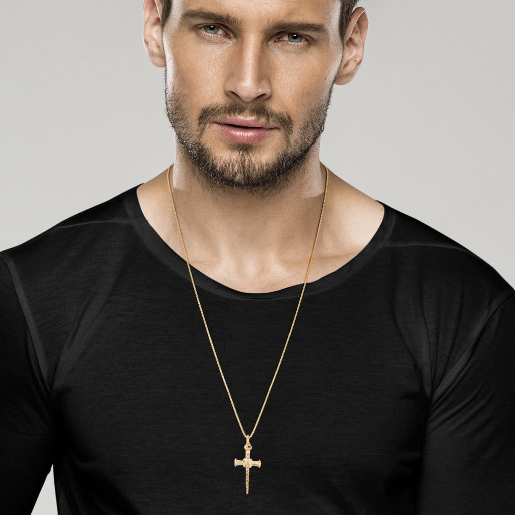 Rope Wrap Nail Cross Pendant Necklace in 18k gold over sterling silver