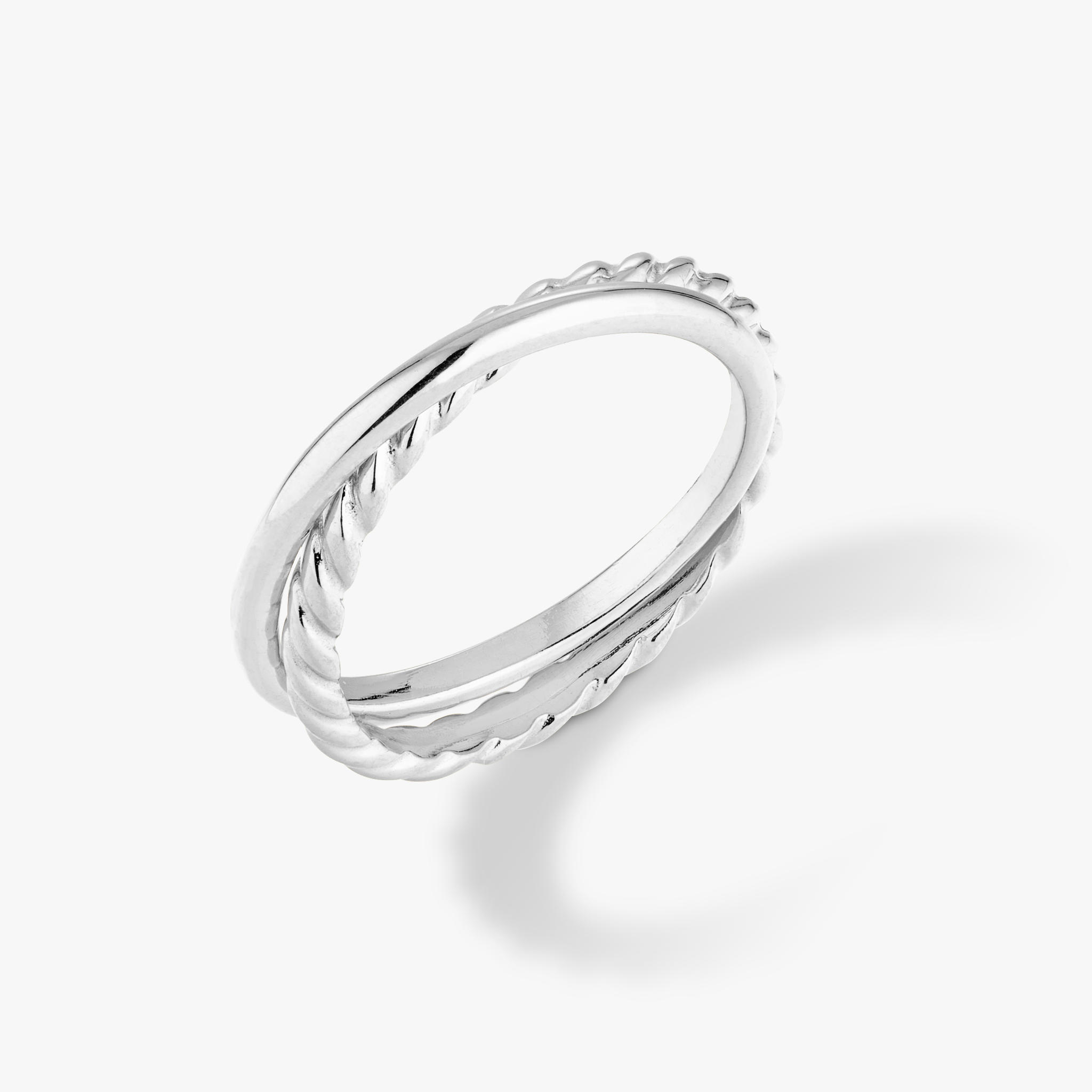Rope and Polished Band Interlocked Rolling Ring in Sterling Silver