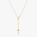 Rosary Beaded Cross Y Necklace in 18k gold over sterling silver