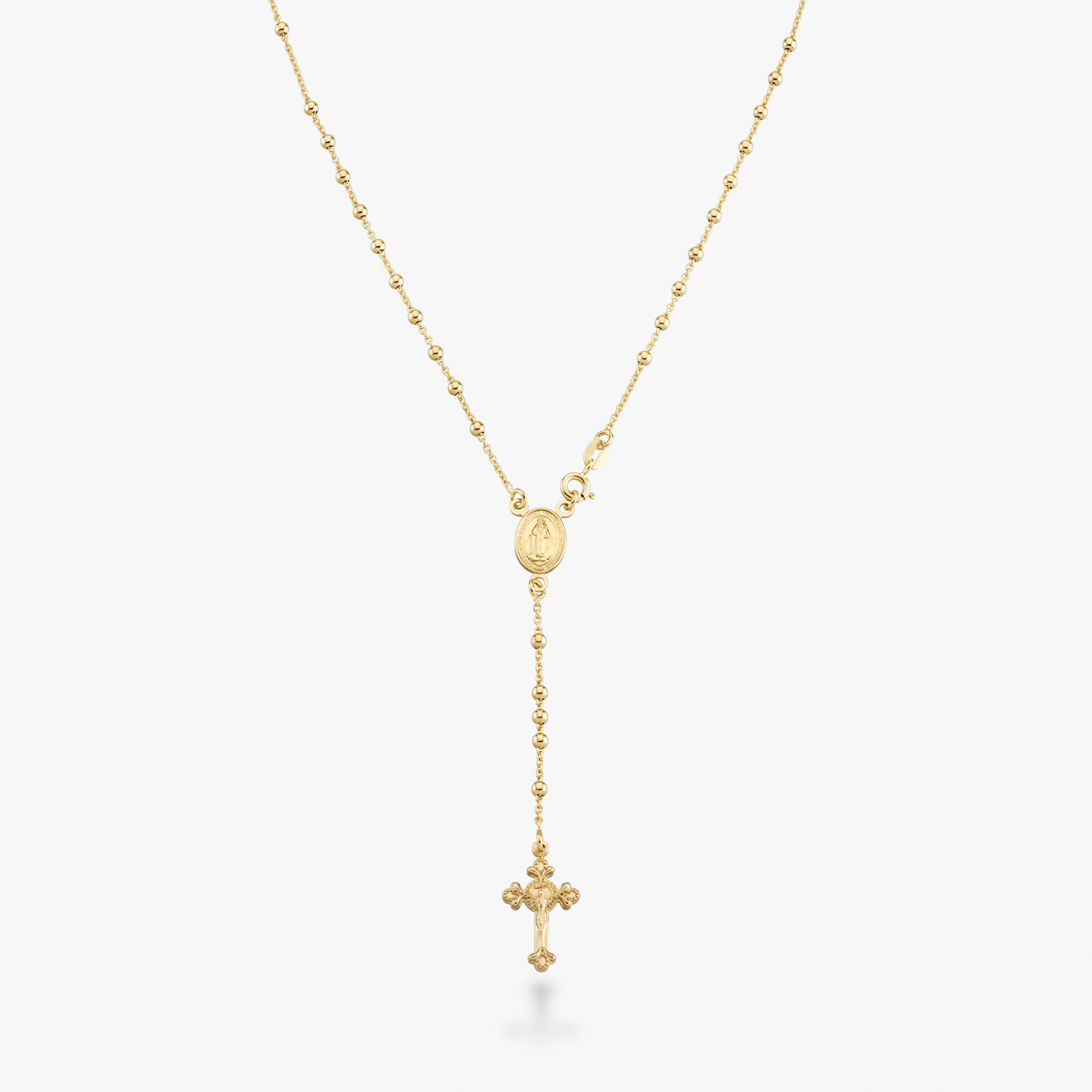 Rosary Beaded Cross Y Necklace in 18k gold over sterling silver