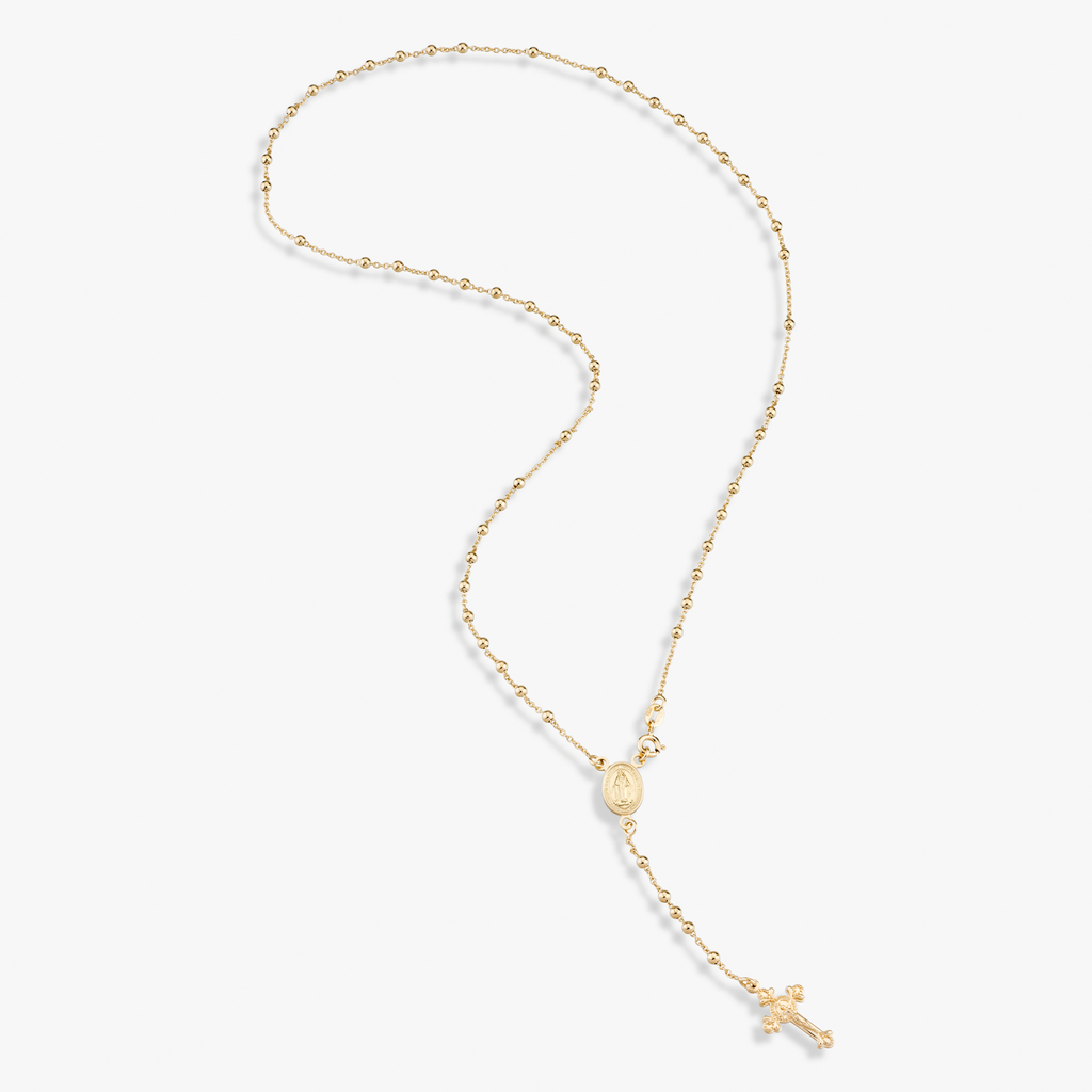 Rosary Beaded Cross Y Necklace in 18k gold over sterling silver