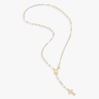 Rosary Beaded Cross Y Necklace in 18k gold over sterling silver