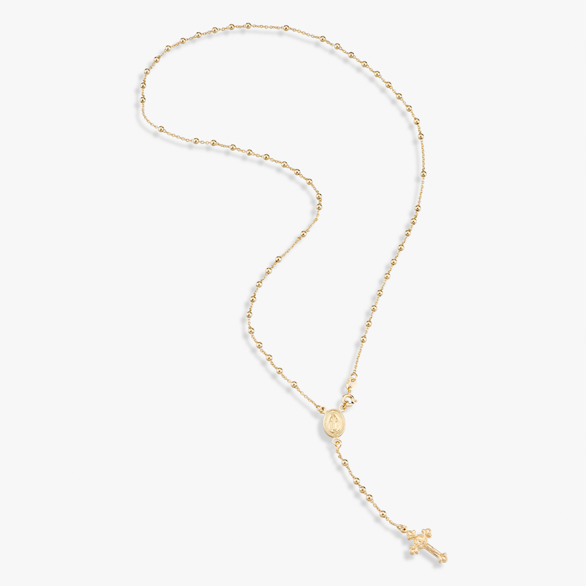 Rosary Beaded Cross Y Necklace in 18k gold over sterling silver