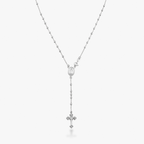 Rosary Beaded Cross Y Necklace in Sterling Silver