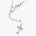 Rosary Beaded Cross Y Necklace in Sterling Silver
