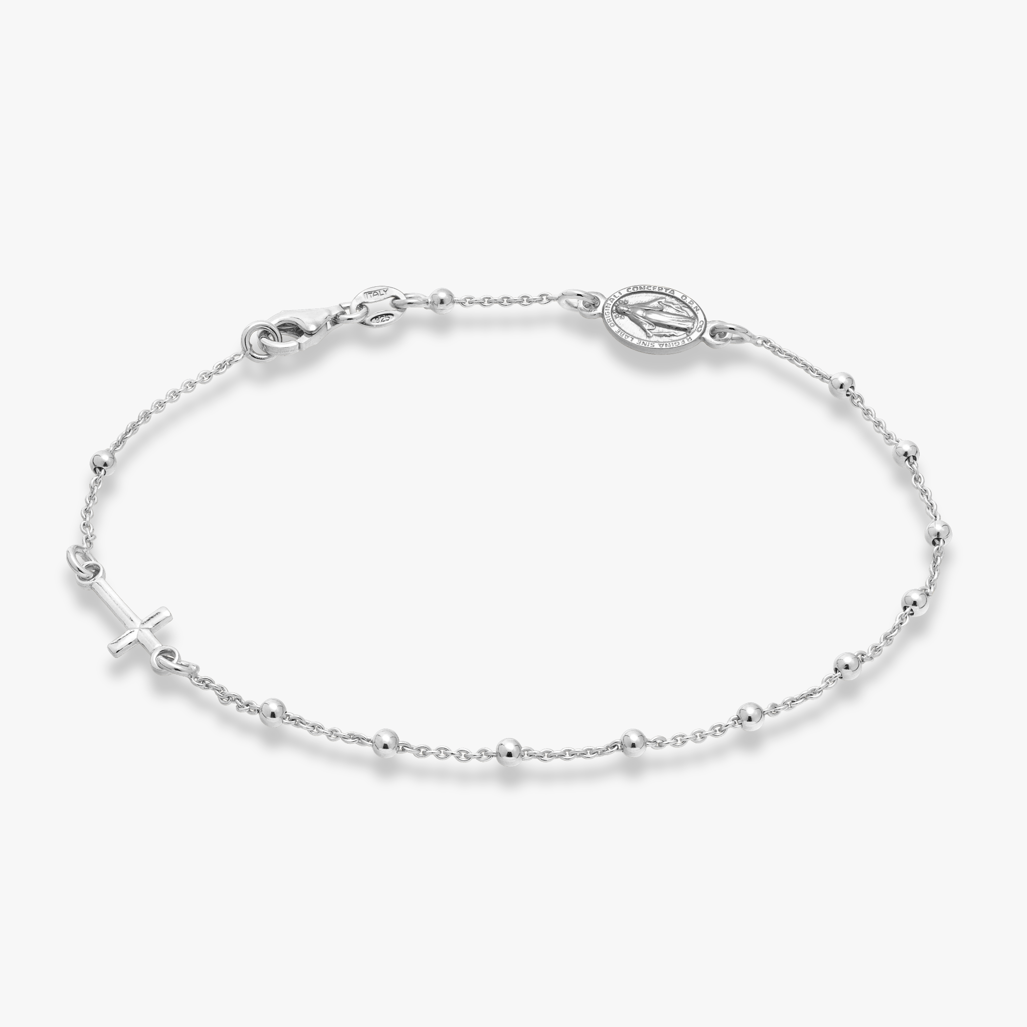 Rosary Cross Bead Anklet in Sterling Silver