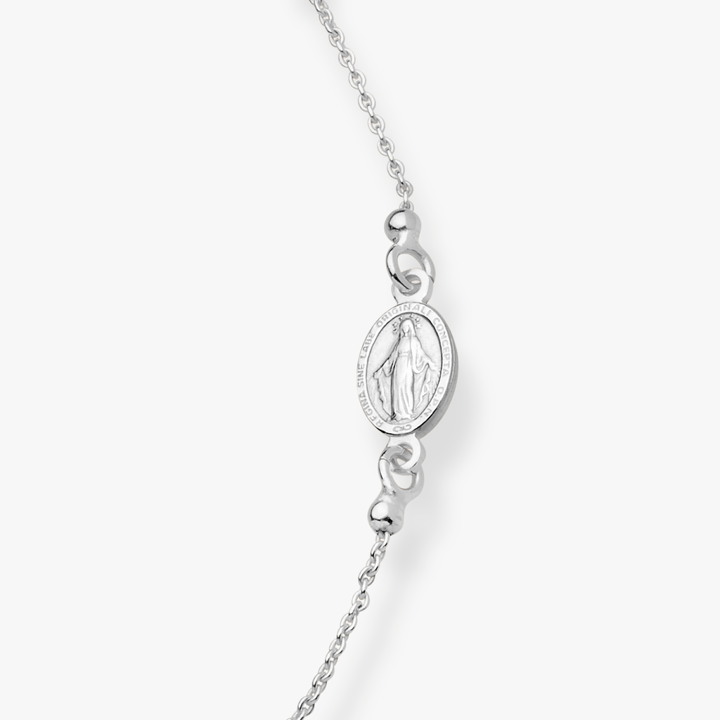 Rosary Sideways Cross Necklace in Sterling Silver