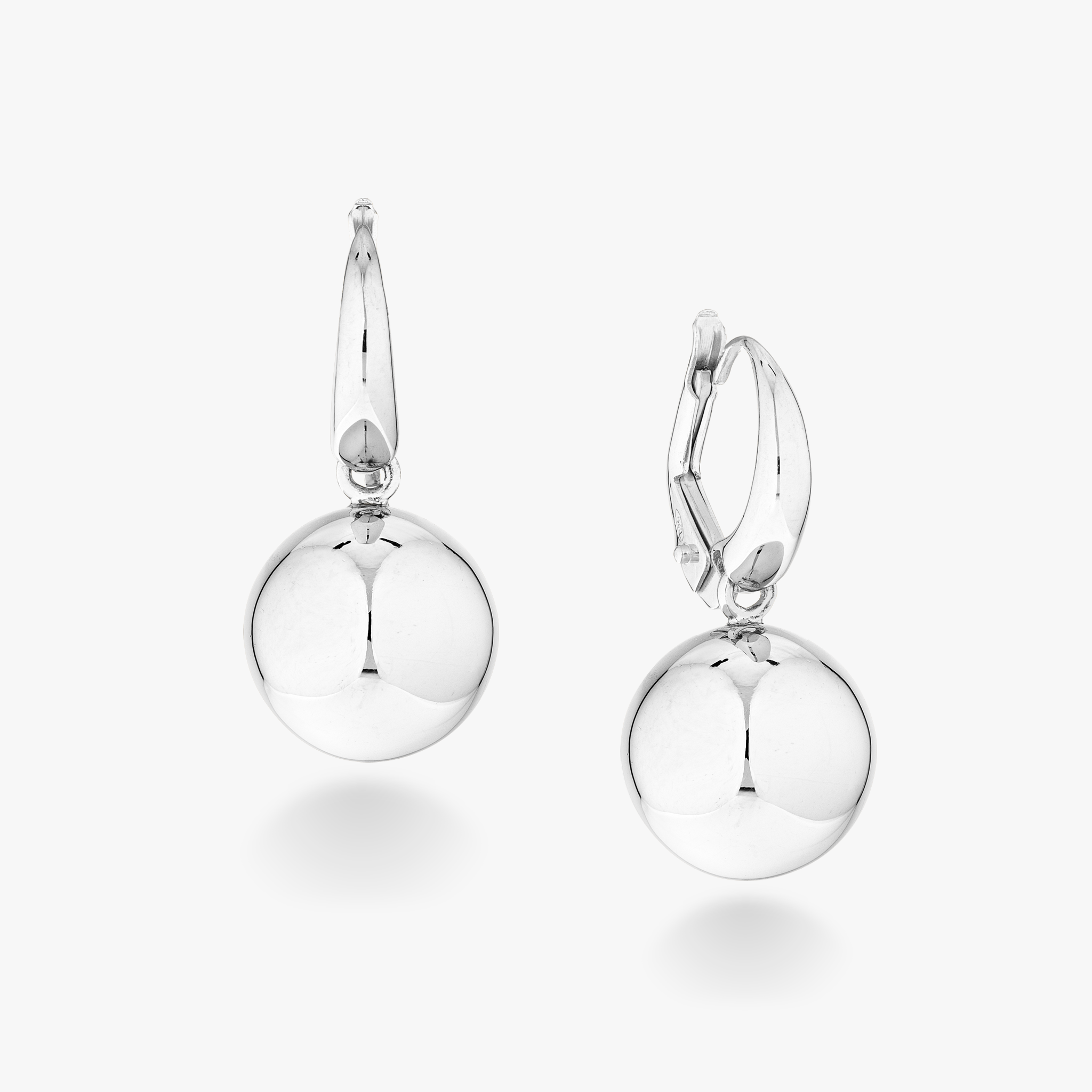 Round Bead Dangle Leverback Earrings in Sterling Silver, 12mm