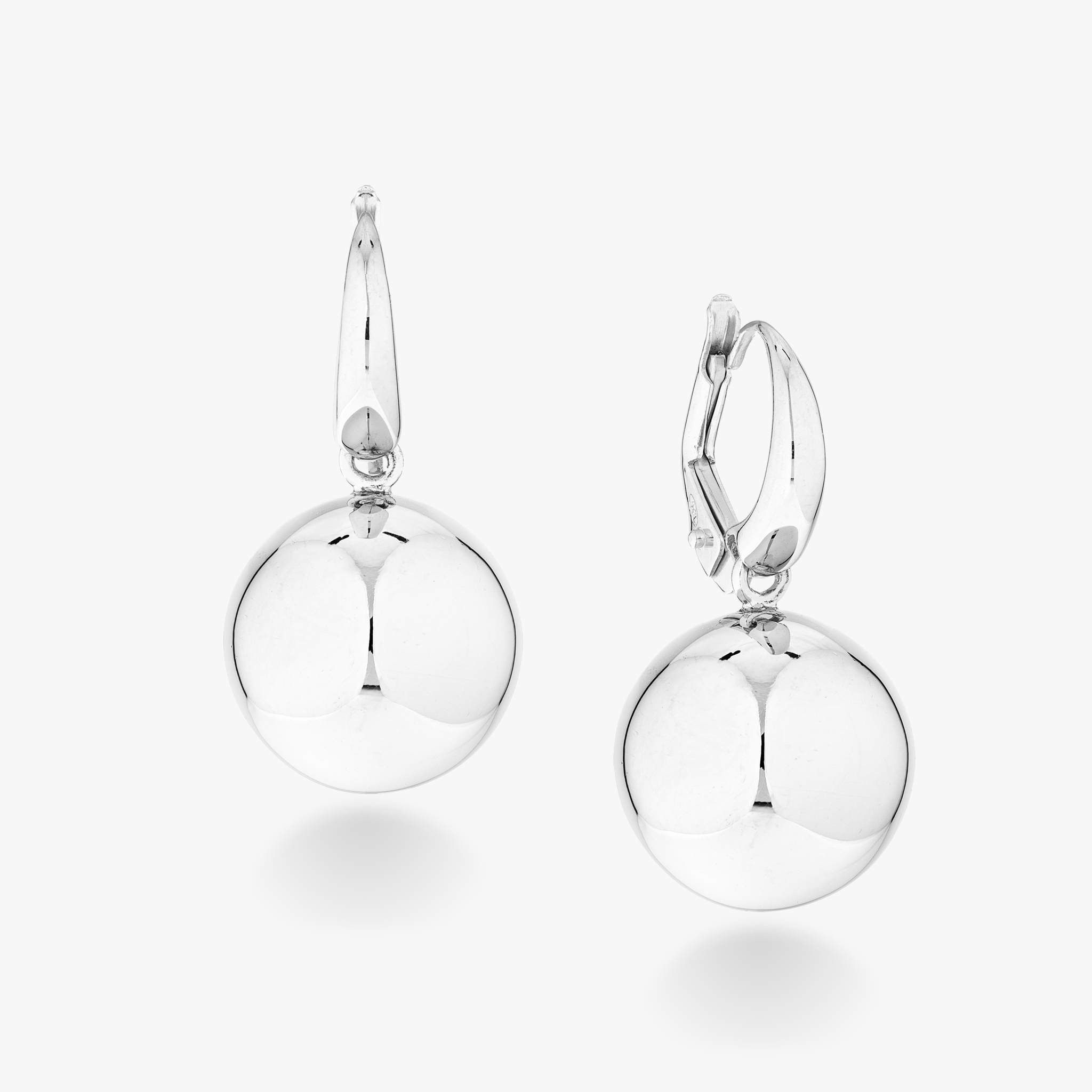 Round Bead Dangle Leverback Earrings in Sterling Silver, 14mm