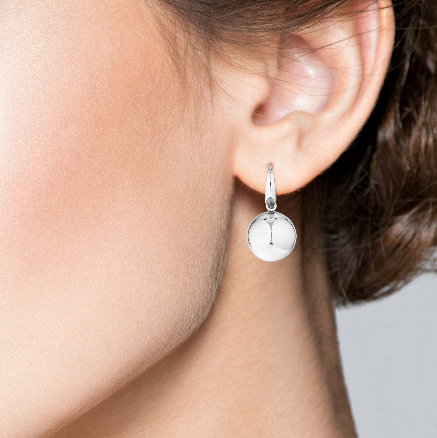 Round Bead Dangle Leverback Earrings in Sterling Silver, 14mm