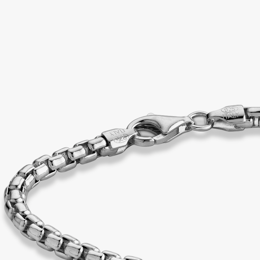 Round Box Chain Bracelet in Rhodium plated sterling silver, 3.5mm