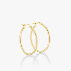 Round Hoop Lightweight Earrings in 18Kt Gold Plated Sterling Silver, 30mm