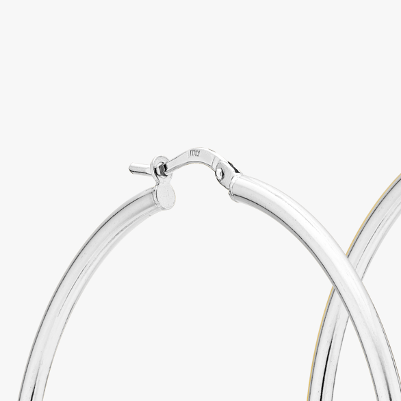 Round Hoop Lightweight Earrings in sterling Silver, 50mm