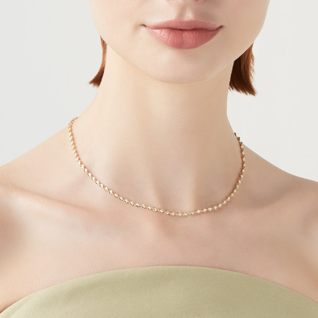 Two-Tone Twisted Herringbone Necklace, 2.5mm