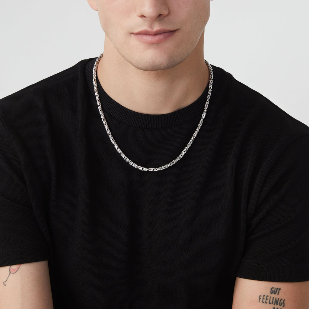 Round Byzantine Necklace in Sterling Silver, 4.5mm