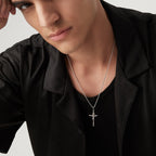 Crucifix Cross Pendant Necklace in Rhodium Plated Sterling Silver, Large