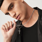 Crucifix Cross Pendant Necklace in Rhodium Plated Sterling Silver, Large