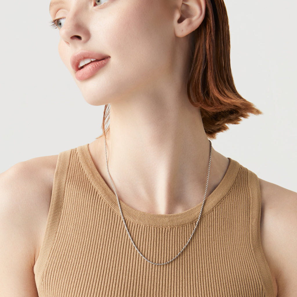 Rope Necklace in Rhodium Plated over Sterling Silver, 1.5mm