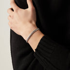 Thick Cuban Link Chain Bracelet in Rhodium Plated Sterling Silver, 7mm