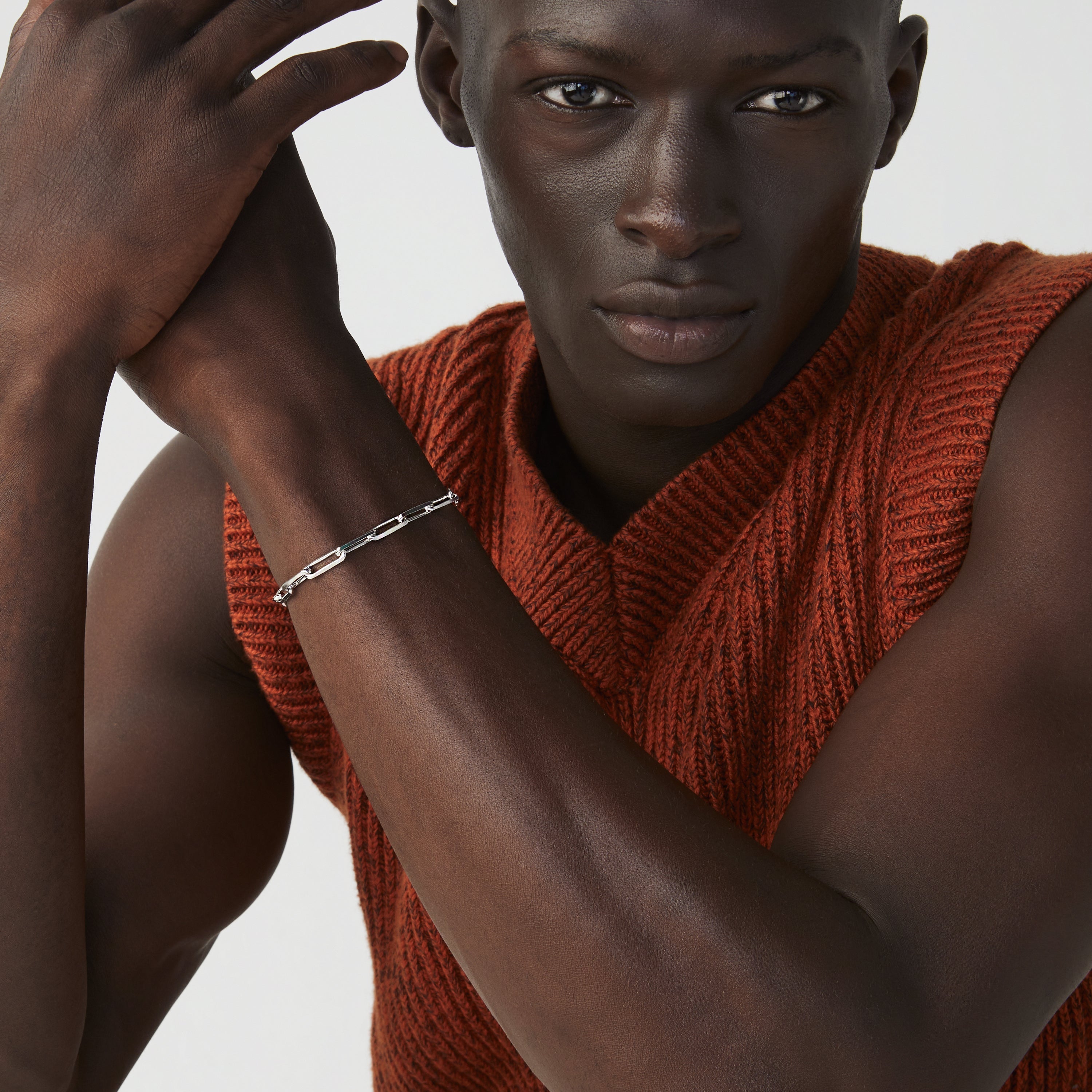 Paperclip Chain Bracelet in Rhodium Plated Sterling Silver, 5mm