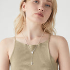 Rosary Beaded Cross Y Necklace in Sterling Silver