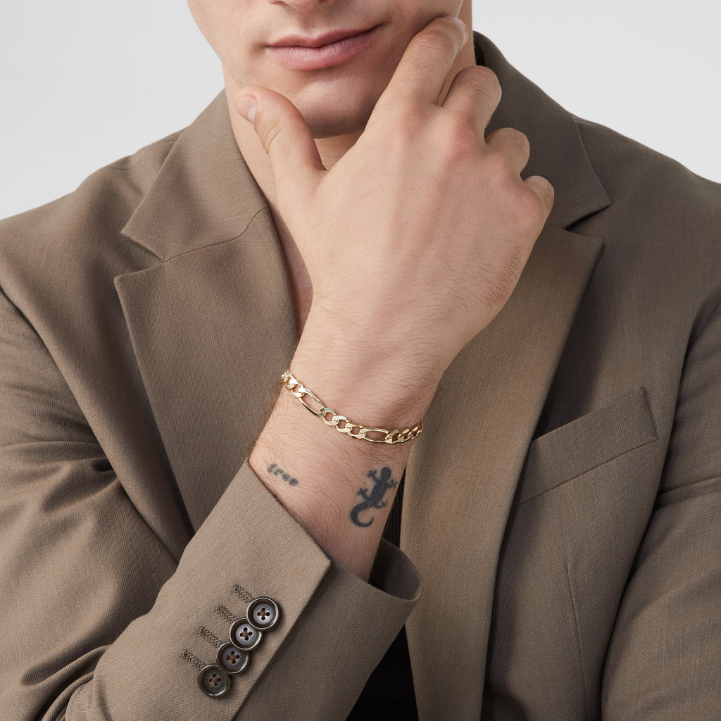 Figaro Chain Bracelet in 18k Gold Over Sterling Silver, 7mm