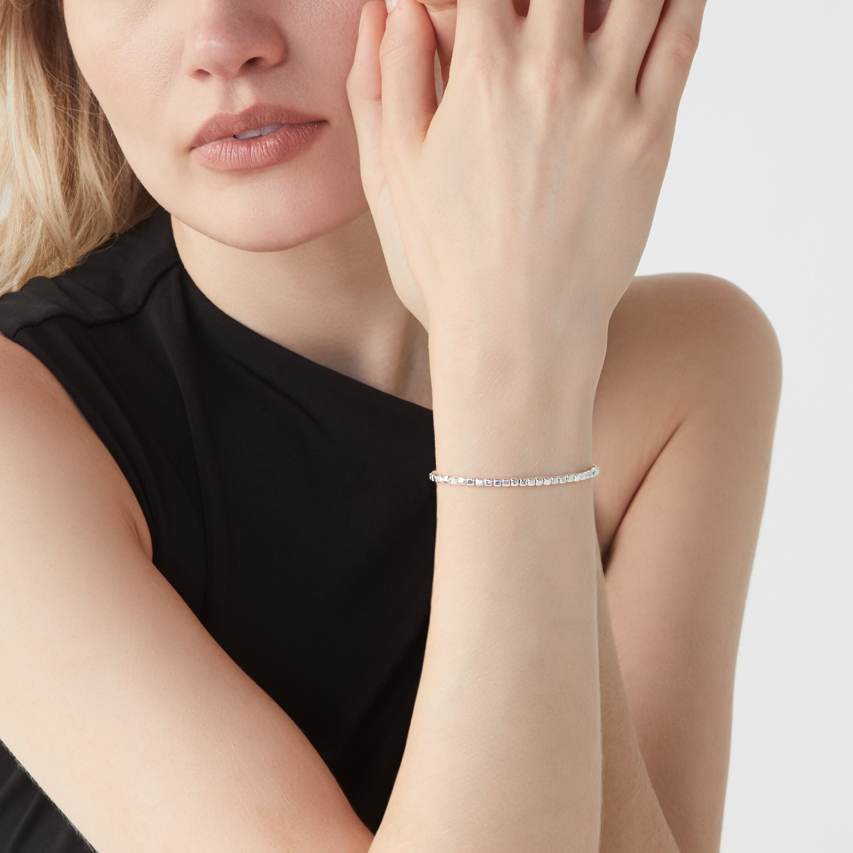 Organic Cube Bead Bracelet in Sterling Silver, 2.5mm