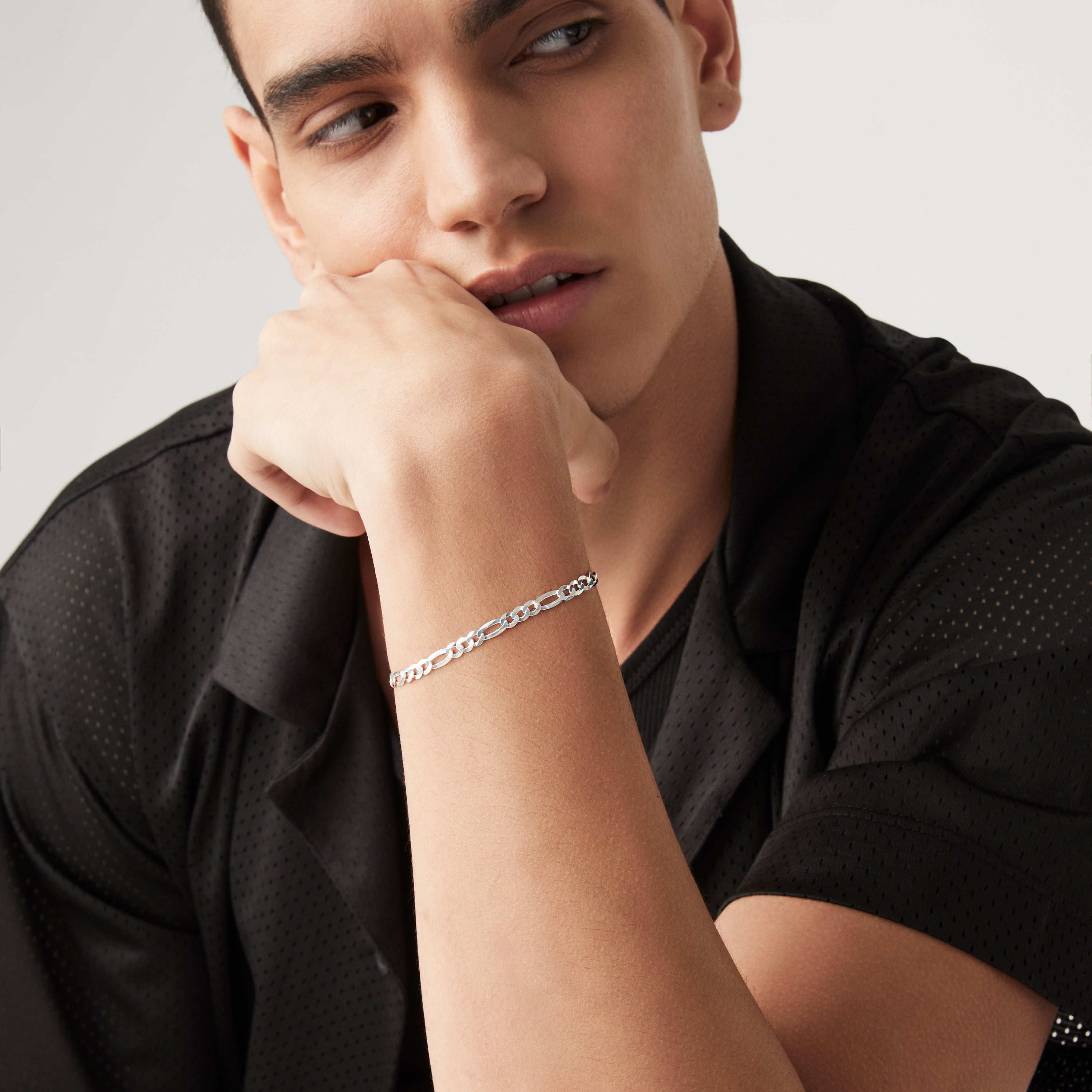 Figaro Chain Bracelet in Sterling Silver, 5mm